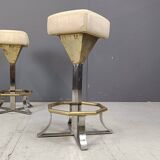 Seventies brass and chrome bar stools, set of 2, 1970s