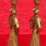 Pair of gilded beaten iron sculpture lamps attributed to Gilbert Poillerat