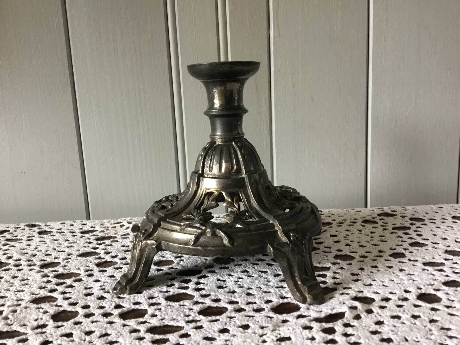 Silver metal candle holder