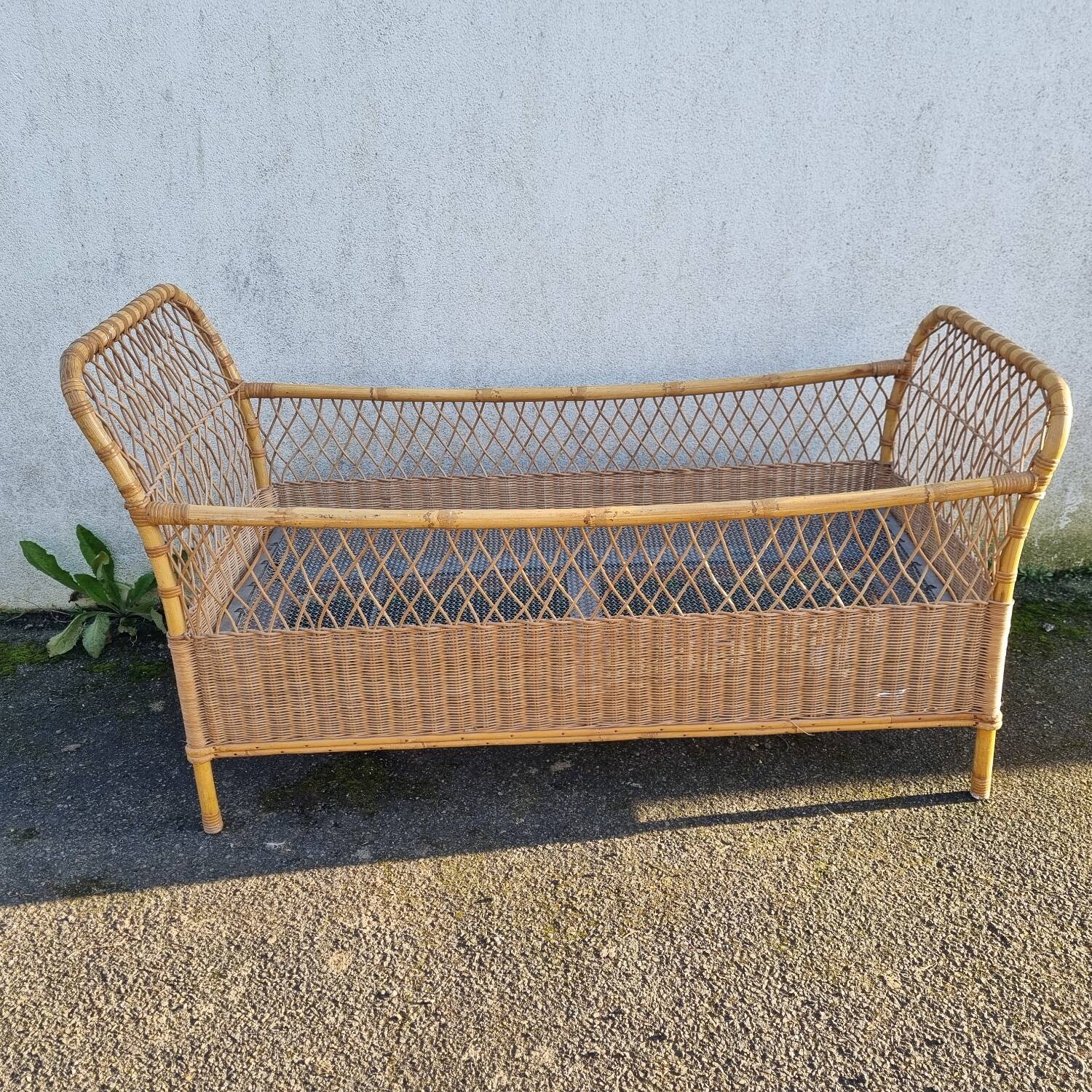 Rattan baby bed, cradle from 1970
