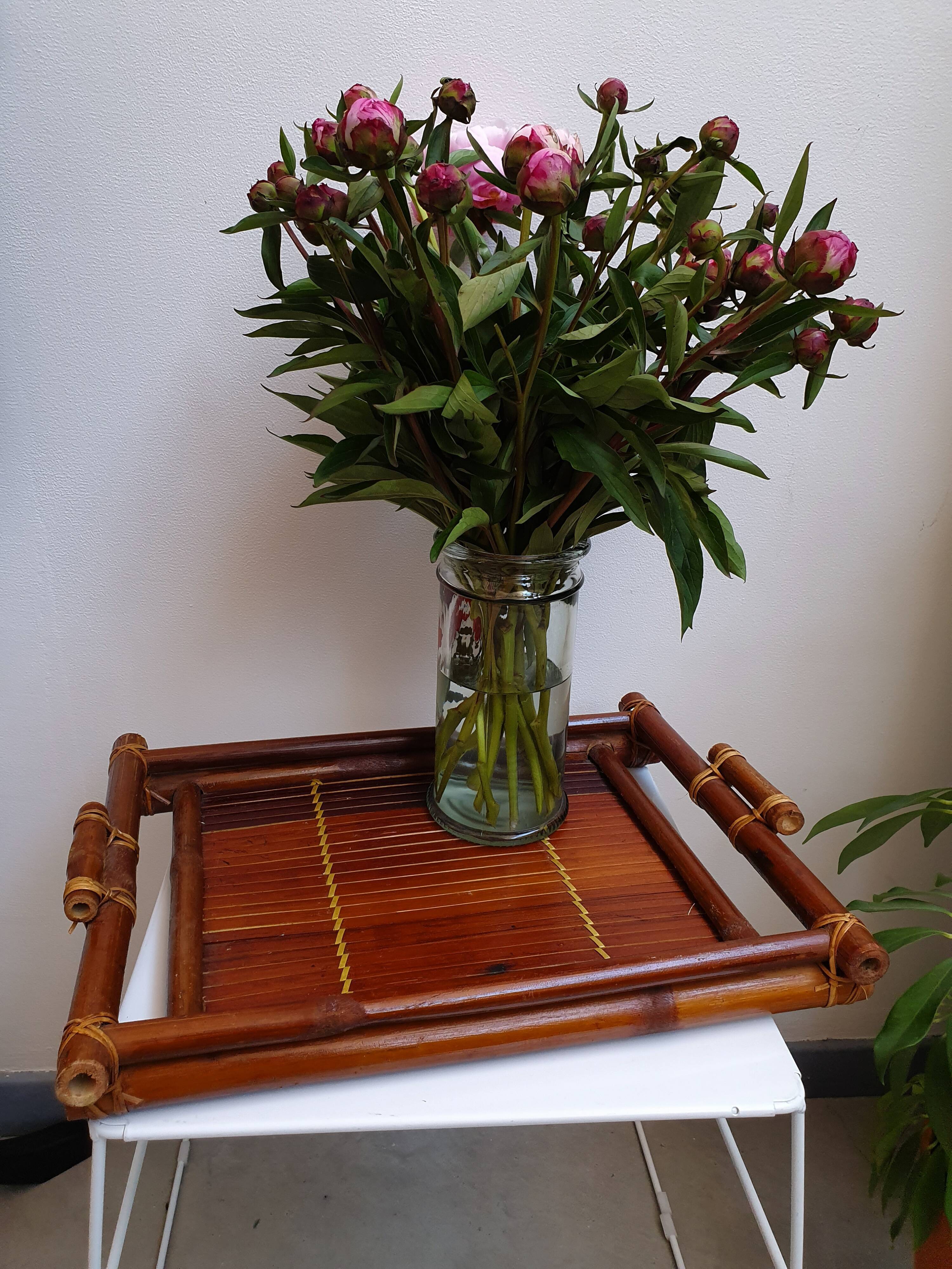 Bamboo tray and seventies rattan