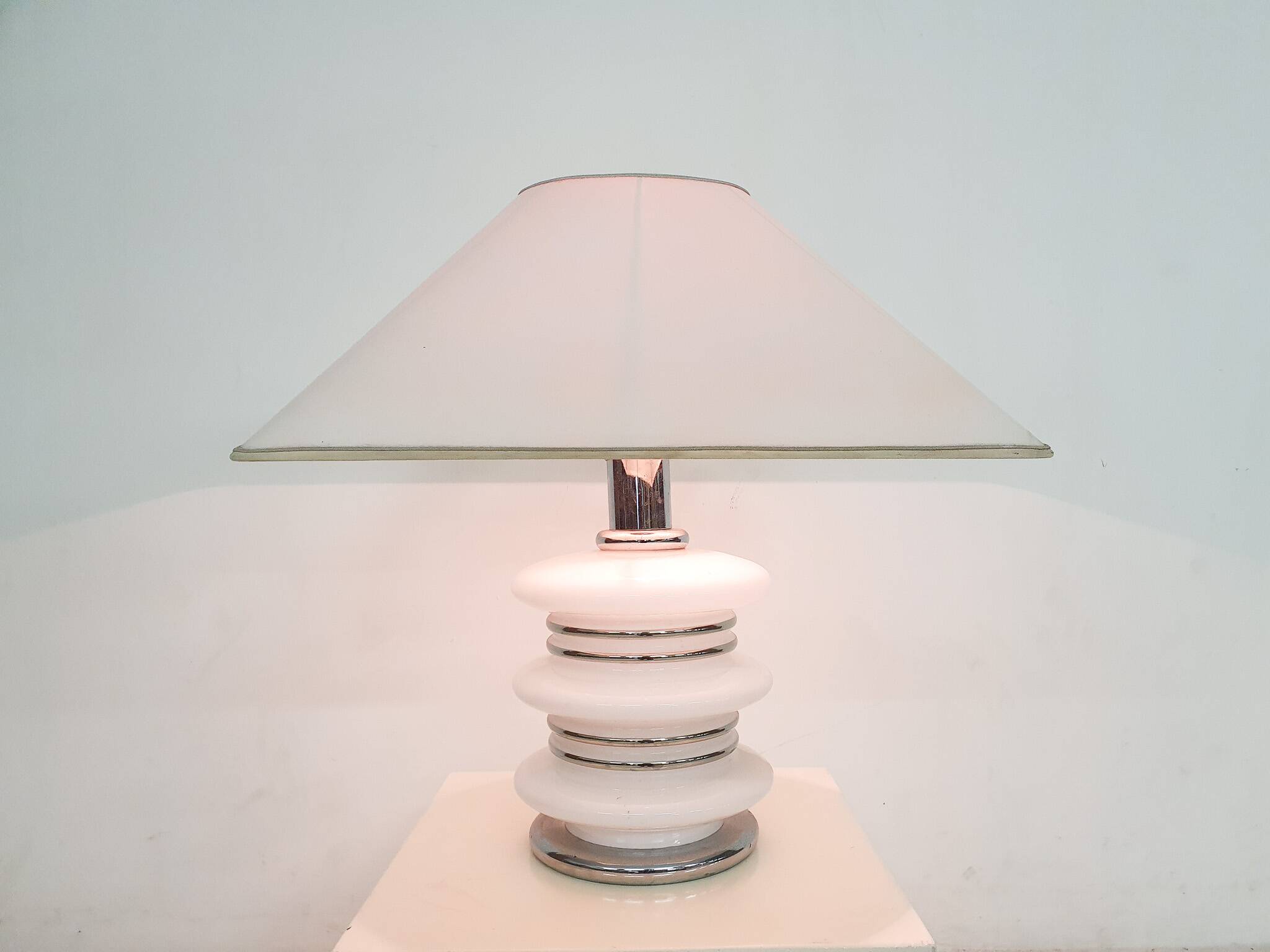 White chrome and opal table light by Leclaire and Schafer, Germany, 1970's