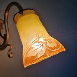 Art Nouveau wall light in bronze and satin glass, 1910s