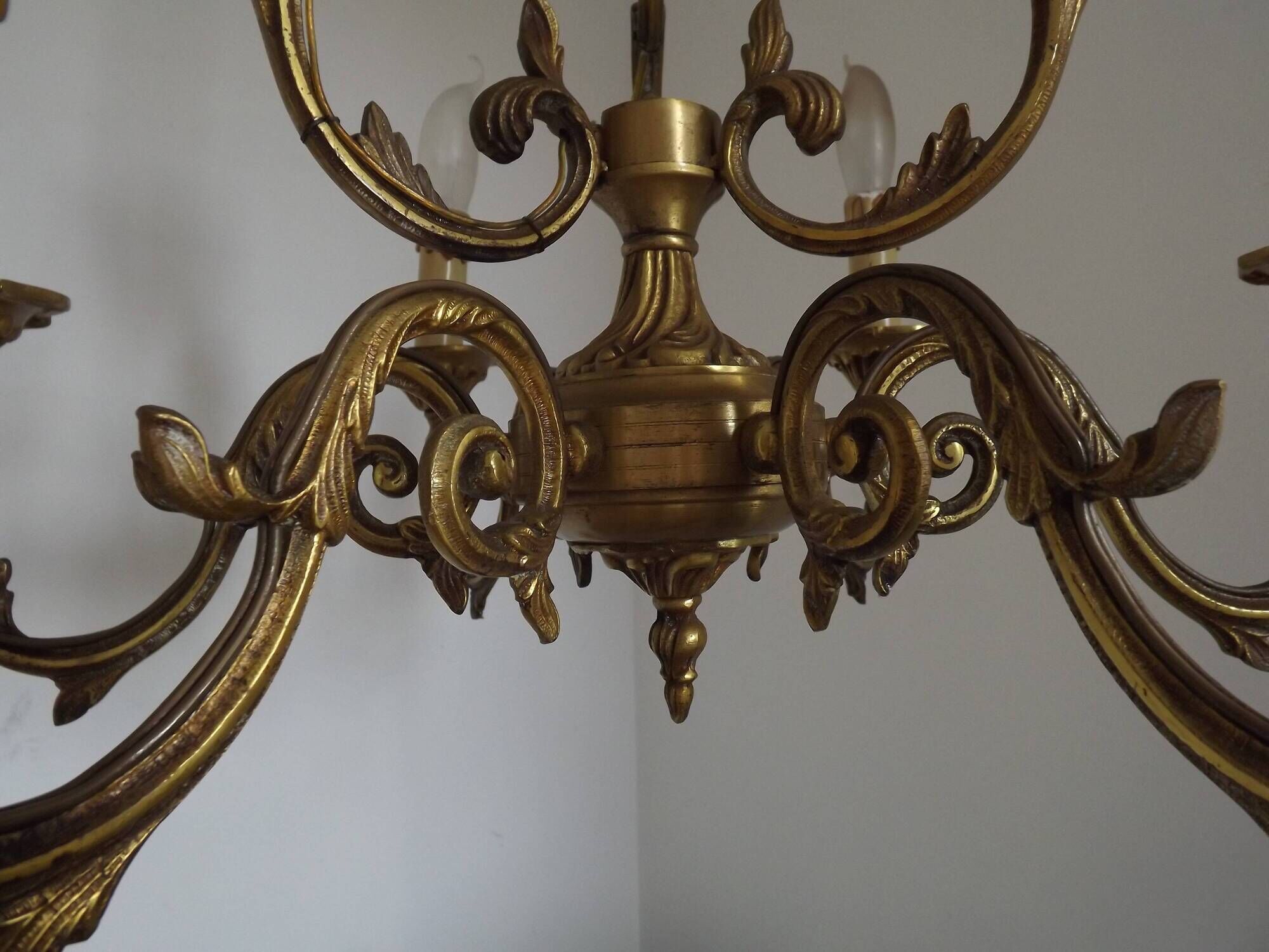 Large Antique French Art Nouveau Acanthus 6-Light Bronze Cage Candlestick
