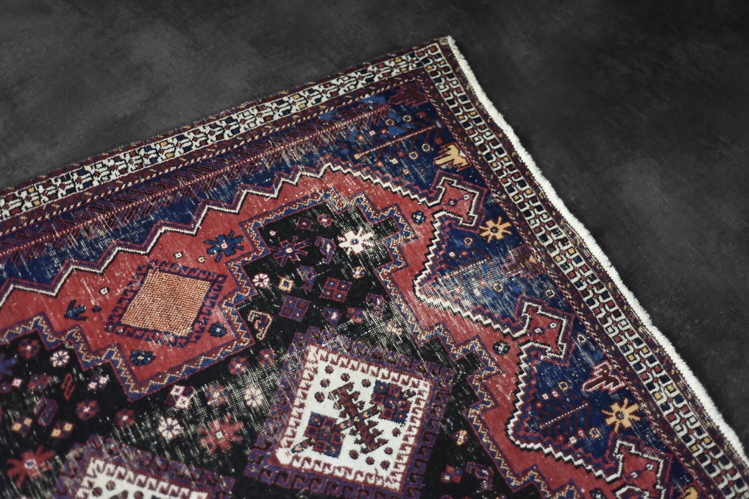 Handwoven Afshar oriental rug, Middle East, 1950s