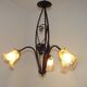 French Art Nouveau Leaf Detail Iron 3 Light Chandelier Amber Glass Shades