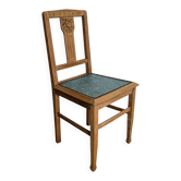 Revisited antique chair in solid wood with a sage green seat.