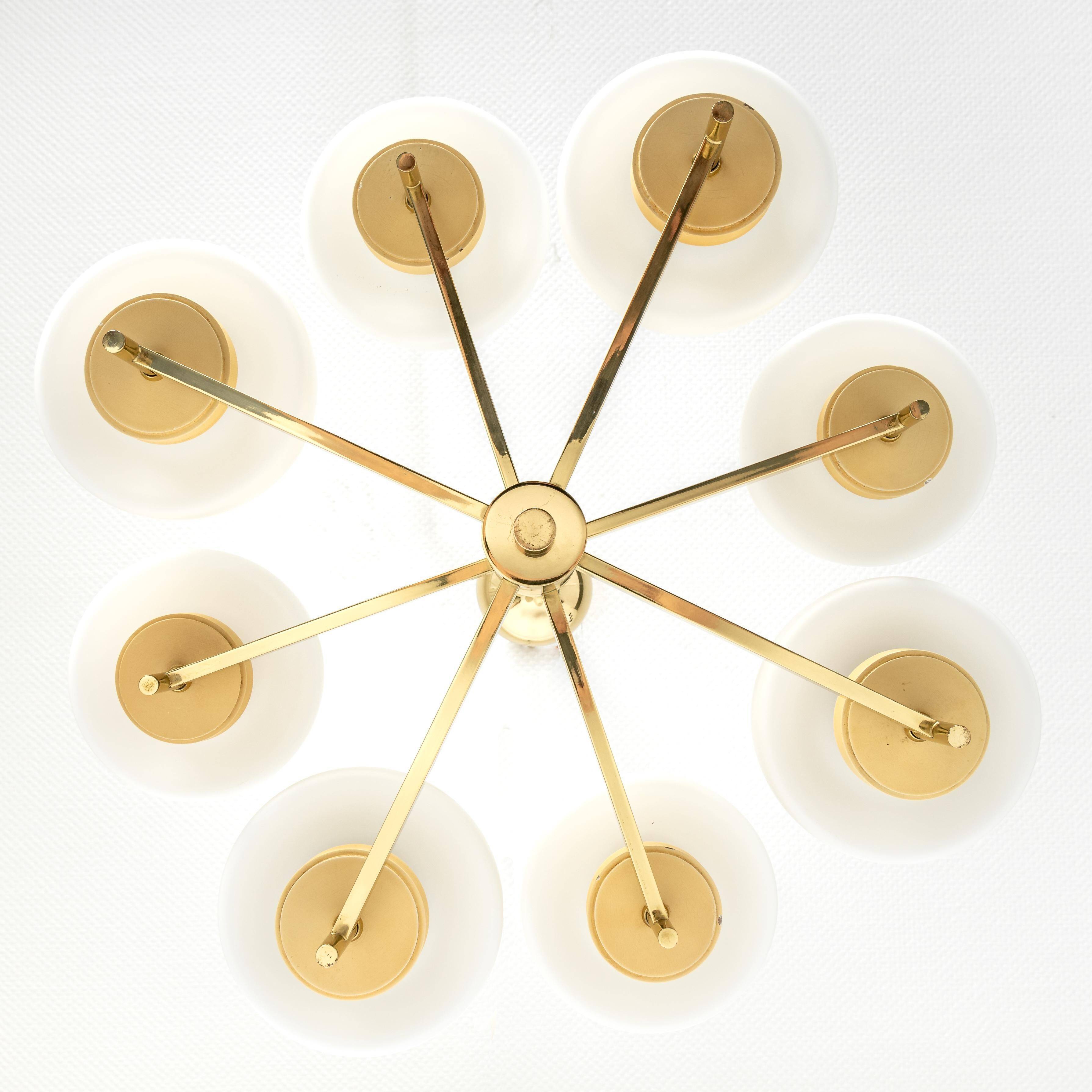 Sputnik chandelier with opaline glass by Kaiser, Germany, 1970s.