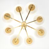 Sputnik chandelier with opaline glass by Kaiser, Germany, 1970s.