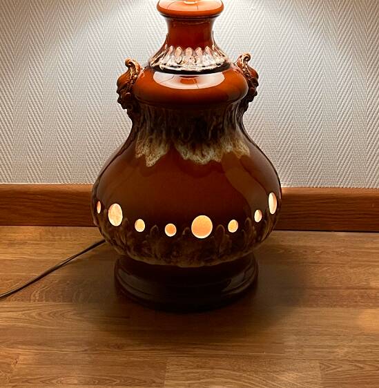 Fougère floor lamp in fabric and brown ceramic, 1970