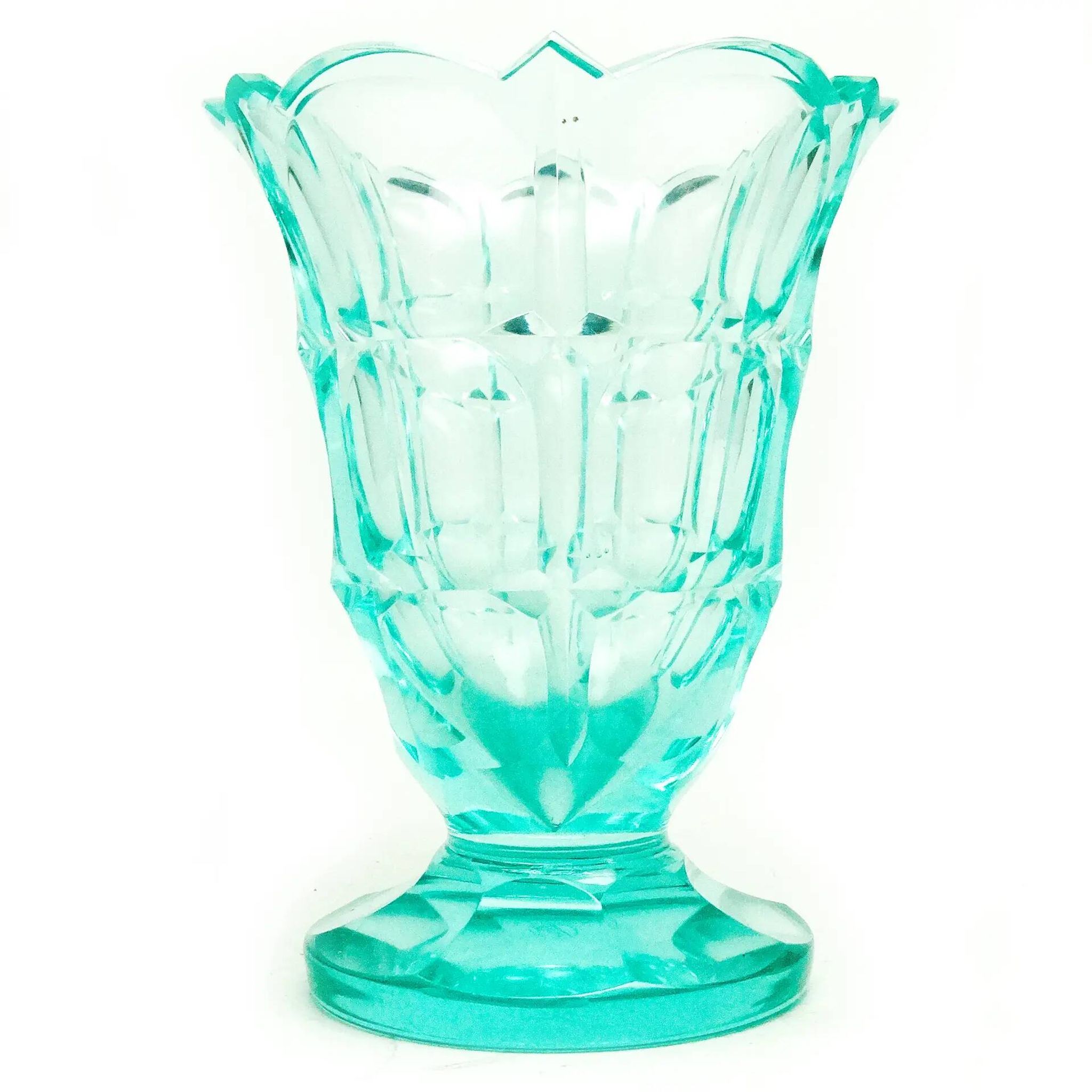 Art Deco vase, uranium crystal, Moser, Czechoslovakia, 1930s