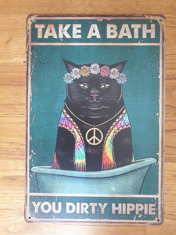 Hippie cat metal plate