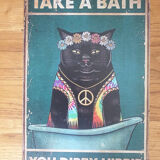 Hippie cat metal plate