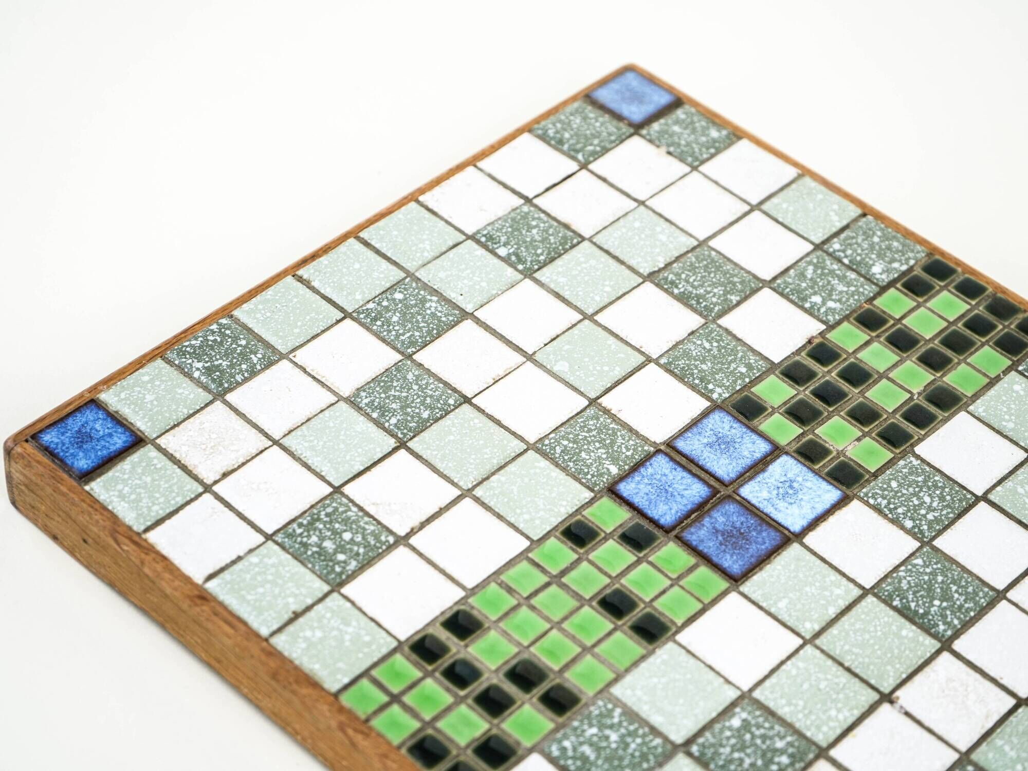 Mosaic tray with stoneware tiles in wooden frame, Bauhaus, 1970s