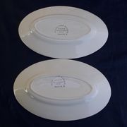 2 oval ravines in opaque porcelain HBCM Creil Montereau model Francine L 21.5 cm