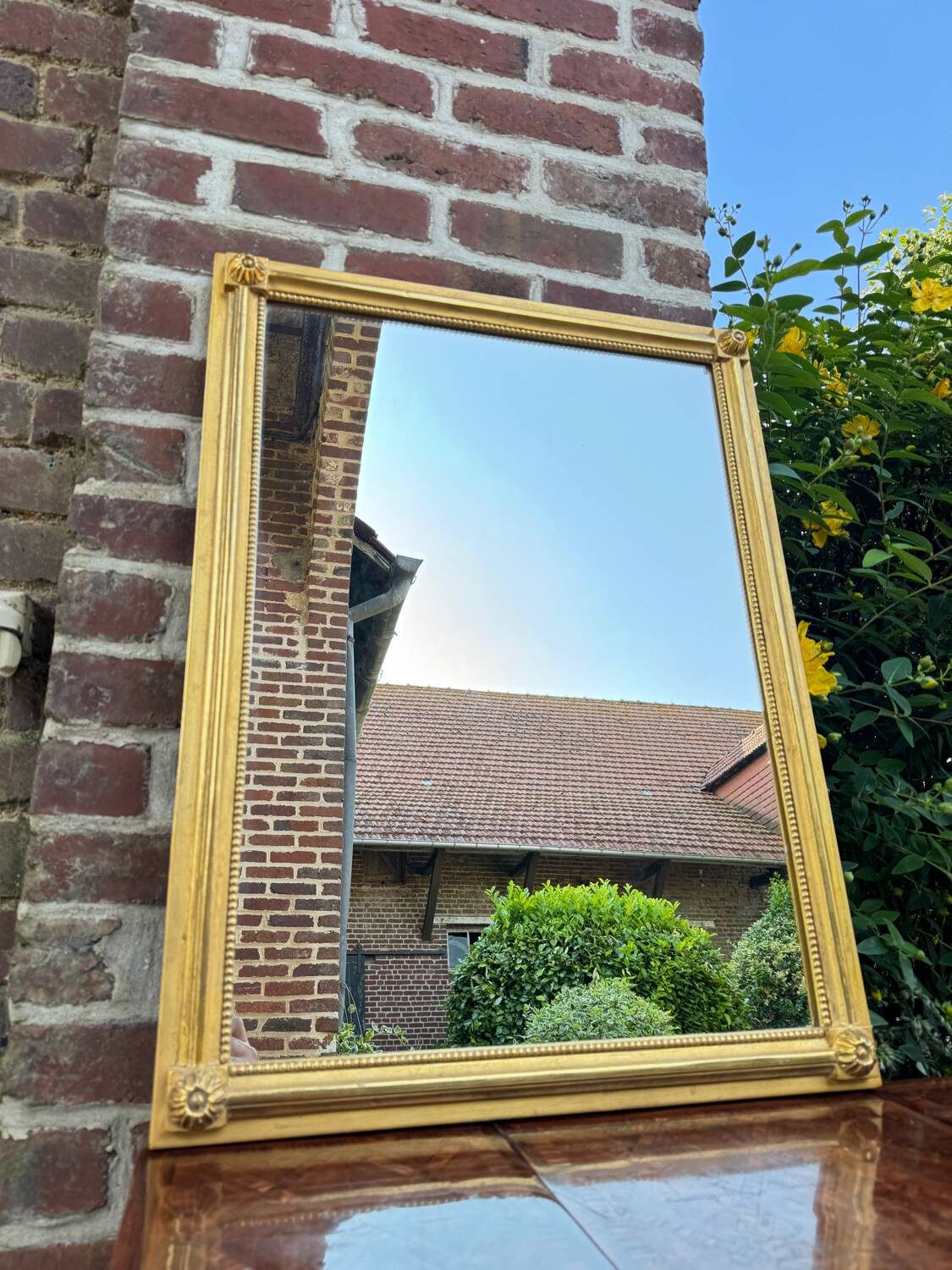Louis XVI Style Rectangular Mirror In Wood And Golden Stucco