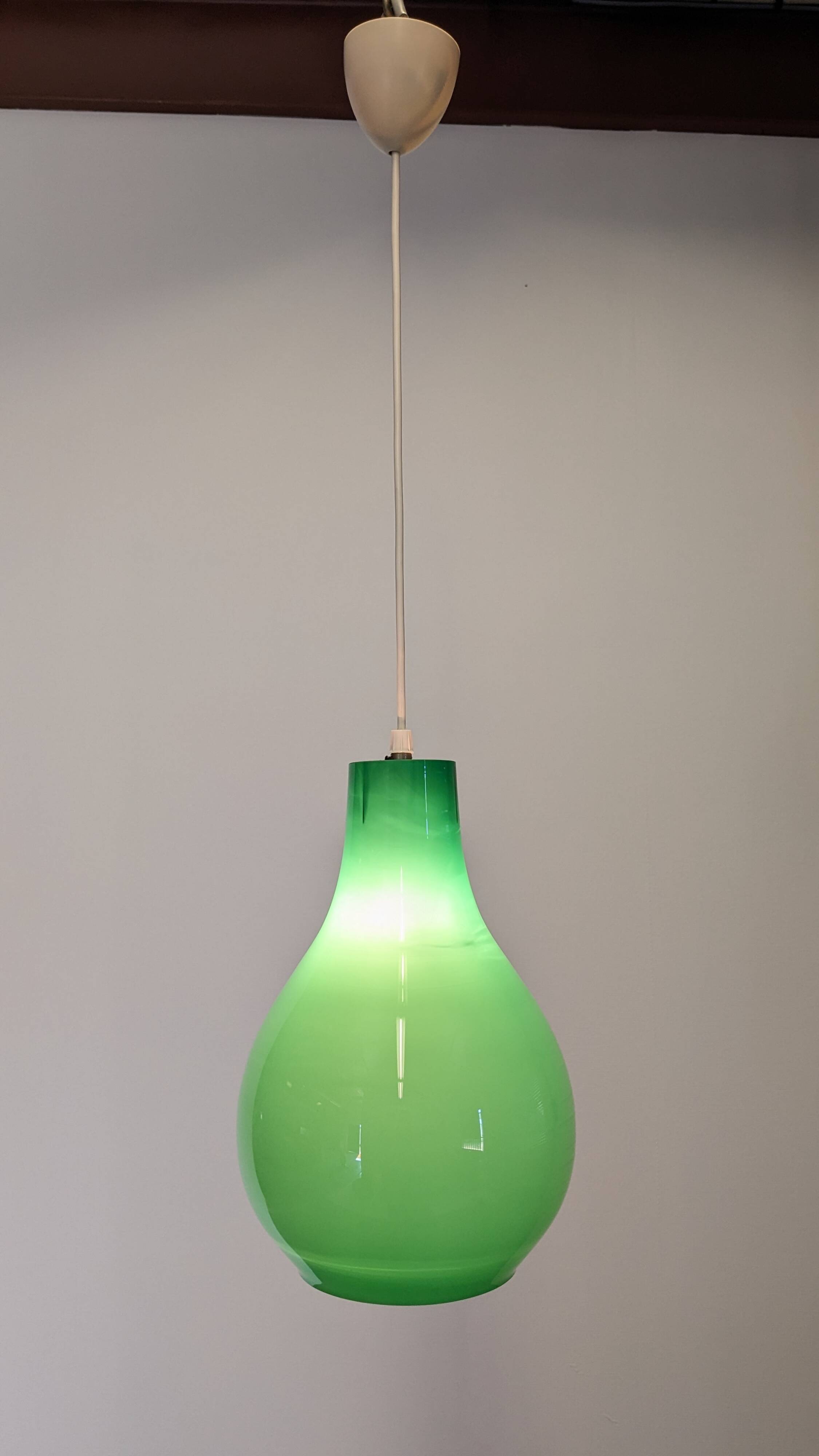 Green opaline water drop pendant light from the 50s/60s