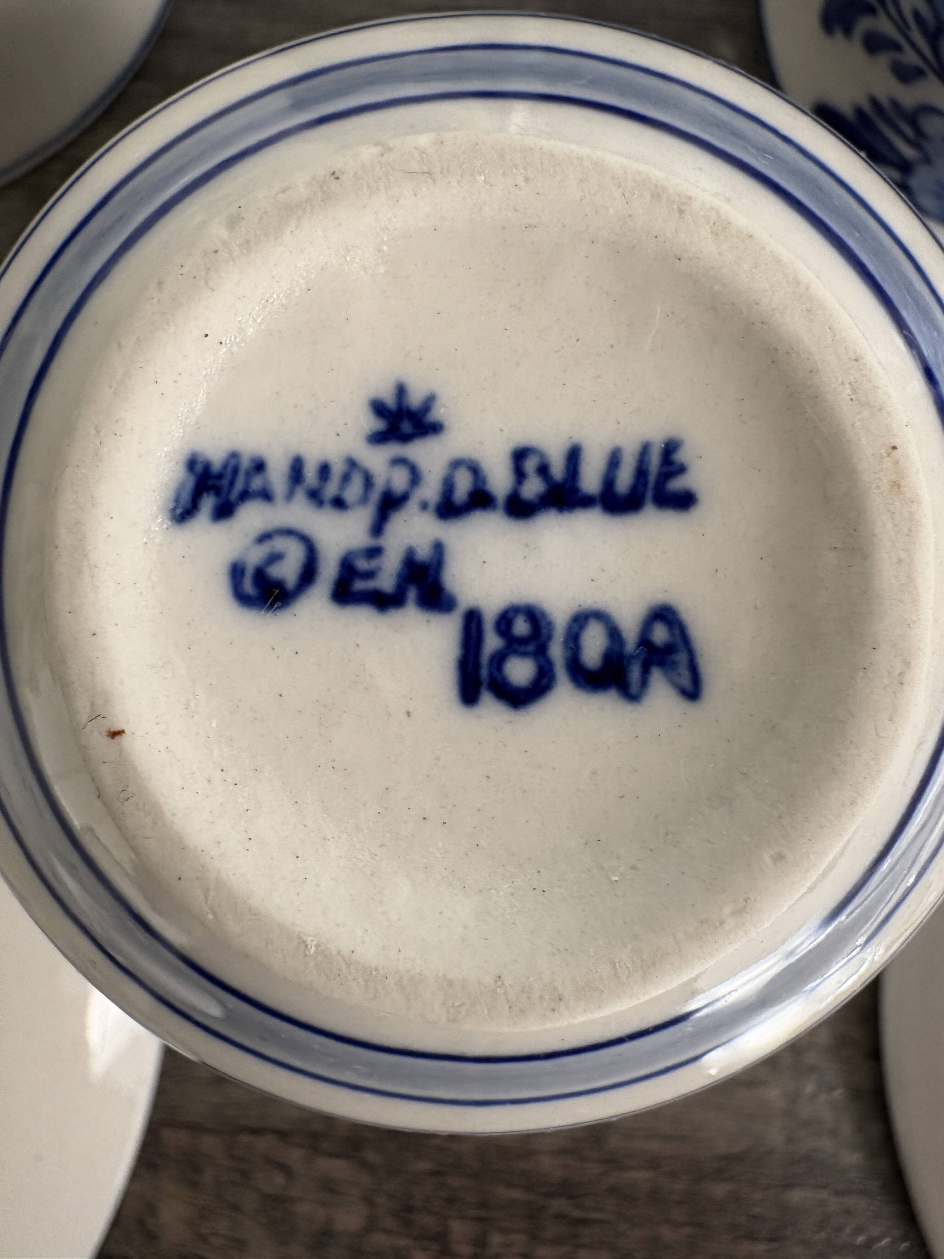 Vintage Dutch Delft Blue earthenware service for 5 cups and saucers.