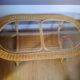 Vintage wicker coffee table and transparent glass tray