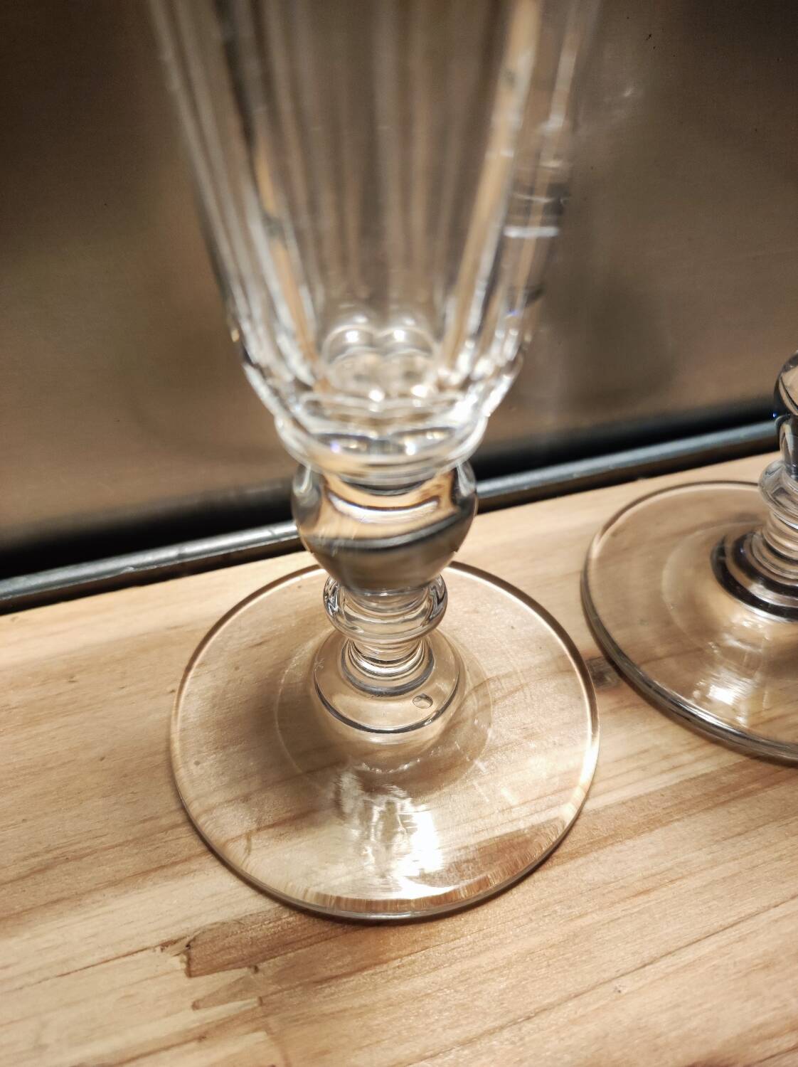 2 champagne flutes with cut sides, late 19th century