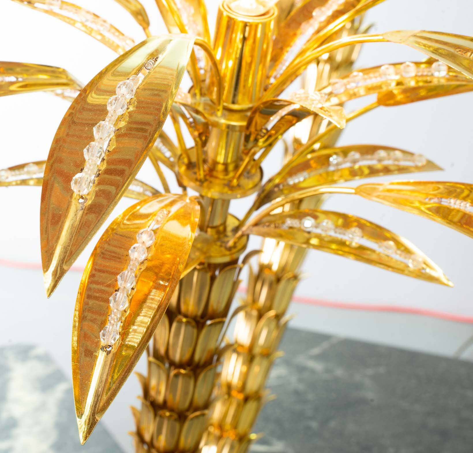 Exquisite Italian Golden Palm Tree Floor Lamp with 3 Sparkling Branches 70s