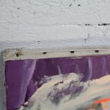 Abstract painting on canvas, dripping on figurative background, circa 1970.