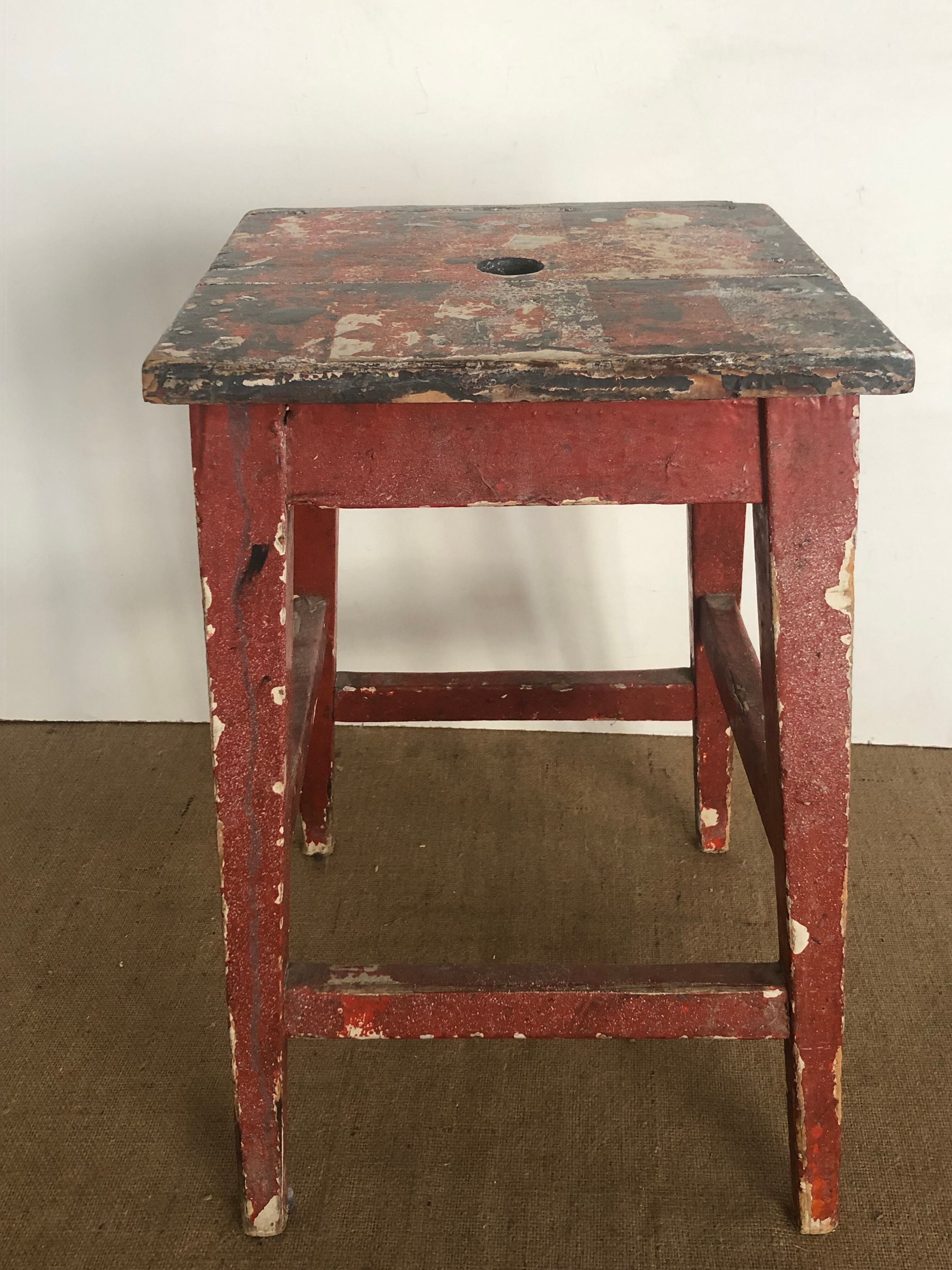 Old stool, burgundy, wabi-sabi