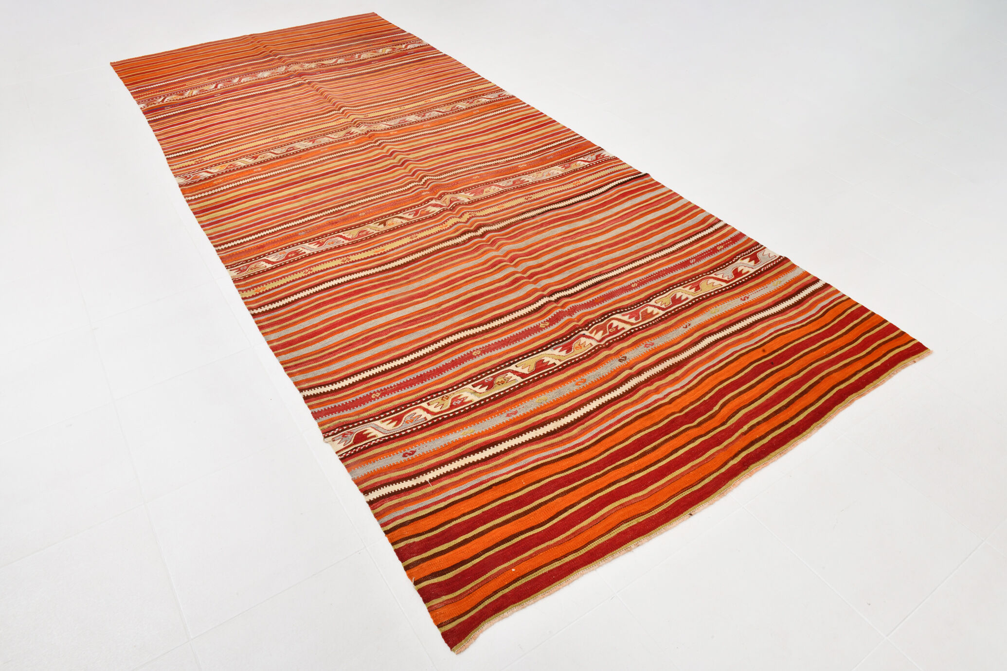 158x390Cm Peach & Red Handmade Kilim Rug