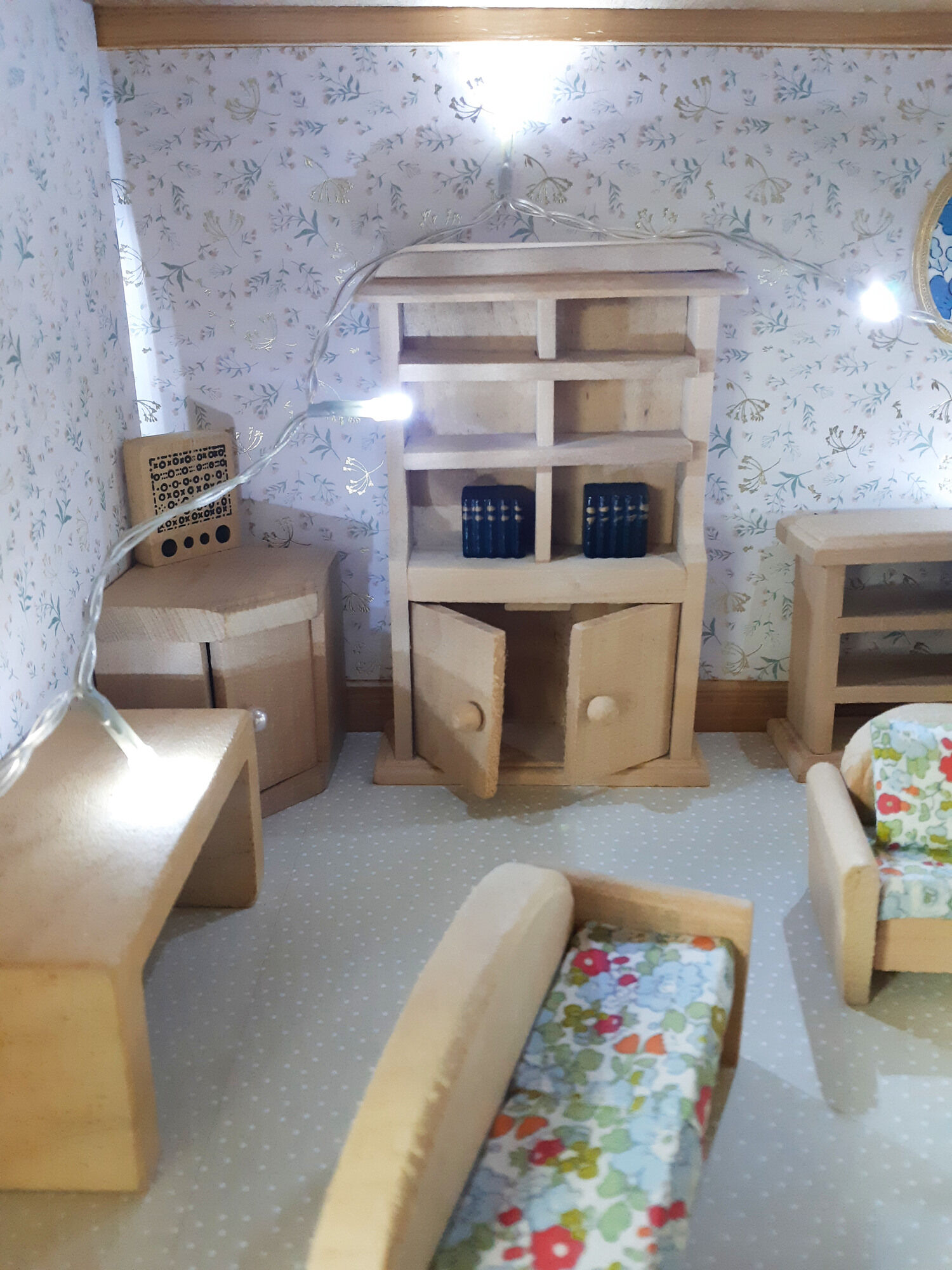 Wooden dollhouse, revamped, furnished, vintage French