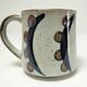 Dix mugs en grès émaillé décors bleu et ocre design années 80