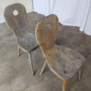 Set of 2 Rustic Primitive Wooden Chairs / Weathered Farmhouse Dining Chairs
