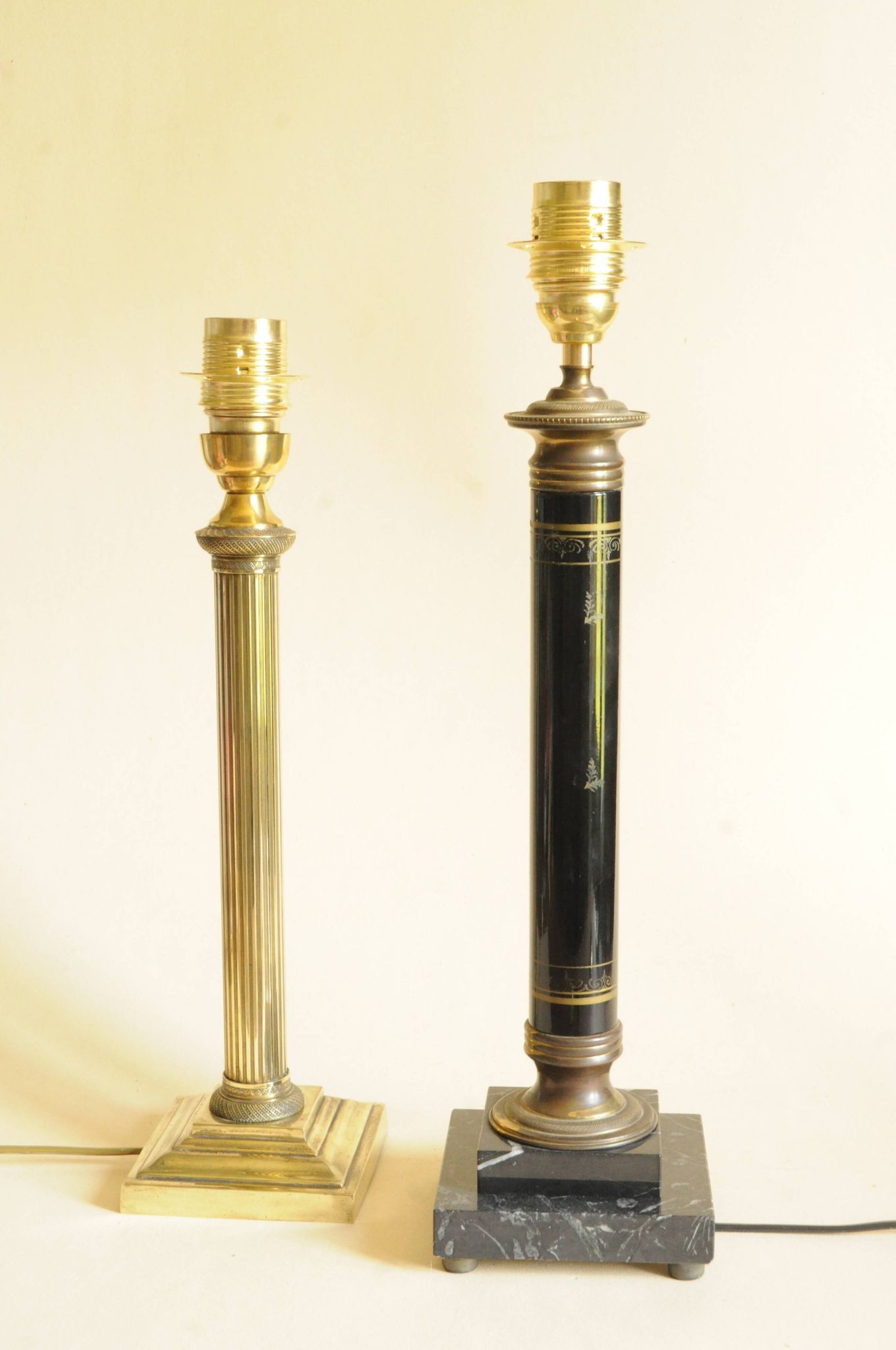 Vintage Lamp - Metal, Marble and Brass Column - Empire Style - Black and Gold