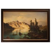 Joseph Brunner, Austrian Landscape with Lake and Mountain Painting, 1869, Oil on Canvas, Framed