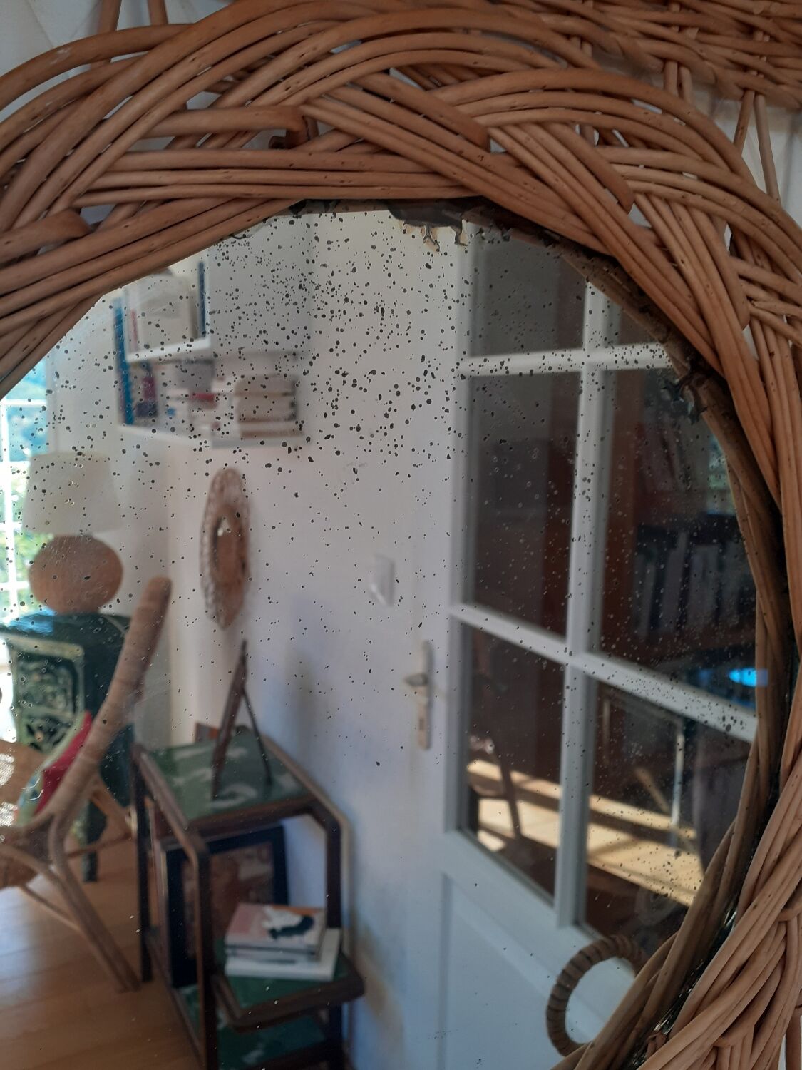 Rattan wall-mounted coat rack with mirror