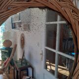 Rattan wall-mounted coat rack with mirror