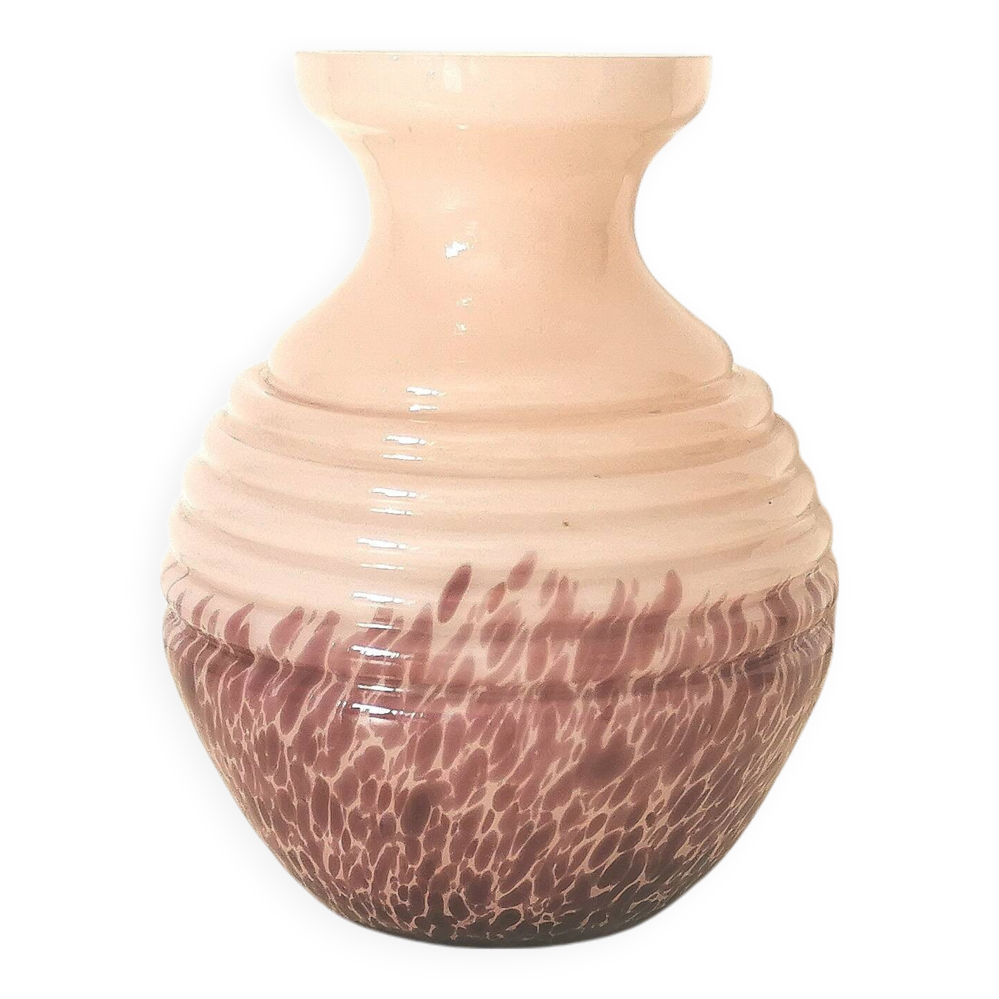 round opaline vase, pink and purple, 1940s