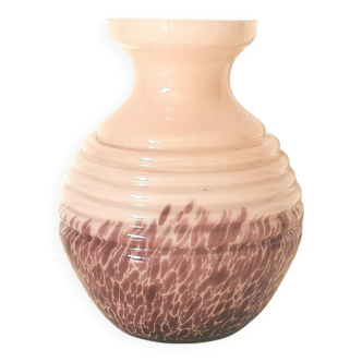 vase en opaline rond , rose et violet années 40