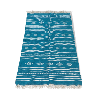 Handmade blue and white kilim rug in pure wool