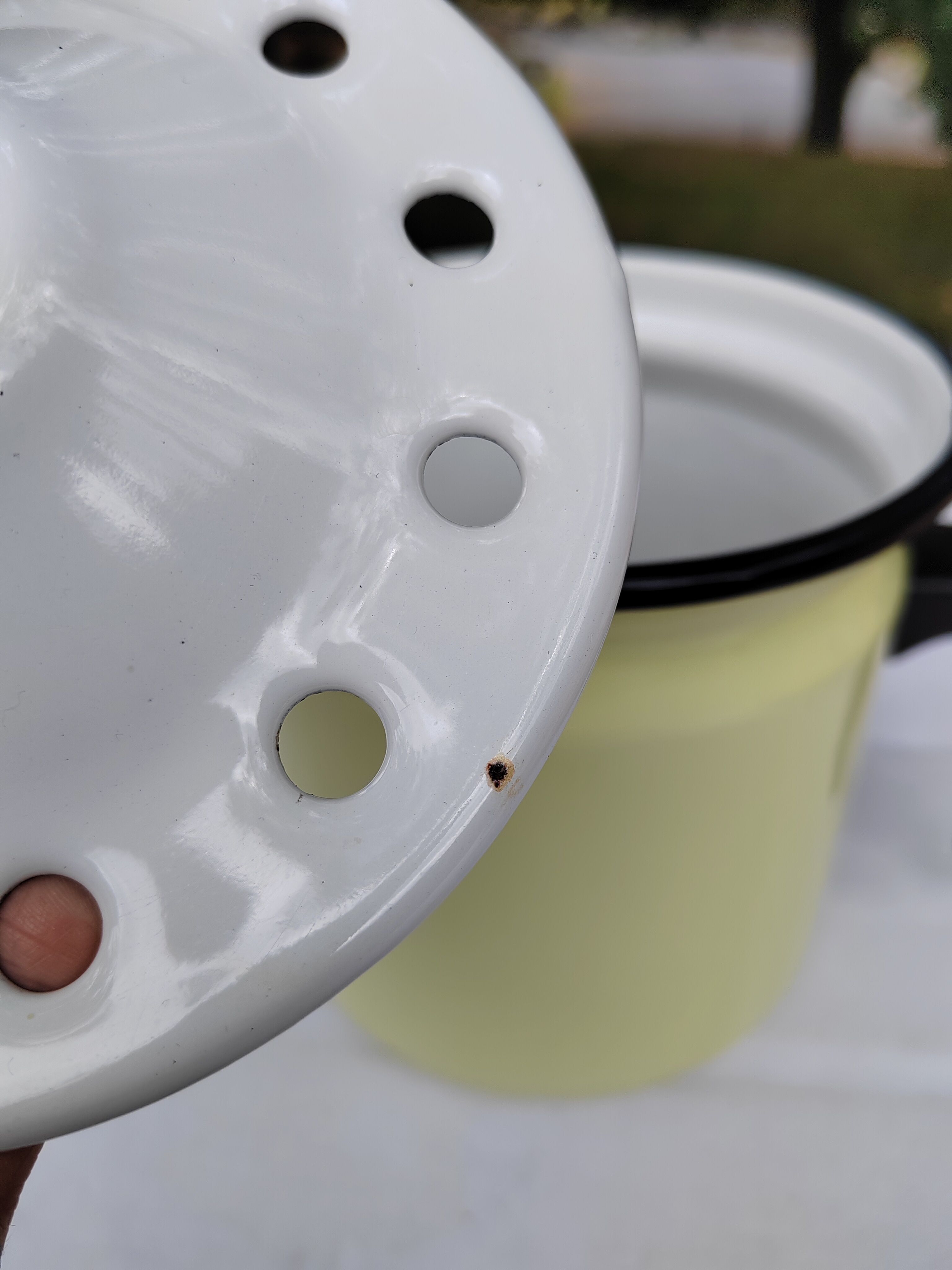 Yellow enamelled milk kettle
