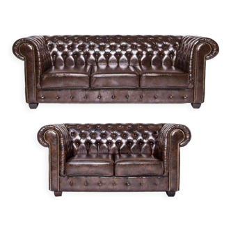 Leather Chesterfield set of two sofas