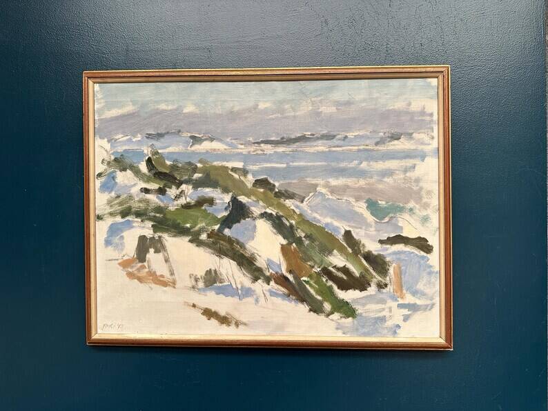 Original Swedish Oil on Canvas – "Winter Landscape" by FMK – Dated 1943 – Vintage and Framed – 78 × 60 cm (30.7" × 23.6")