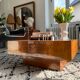 Square coffee table in elm magnifying glass 70s