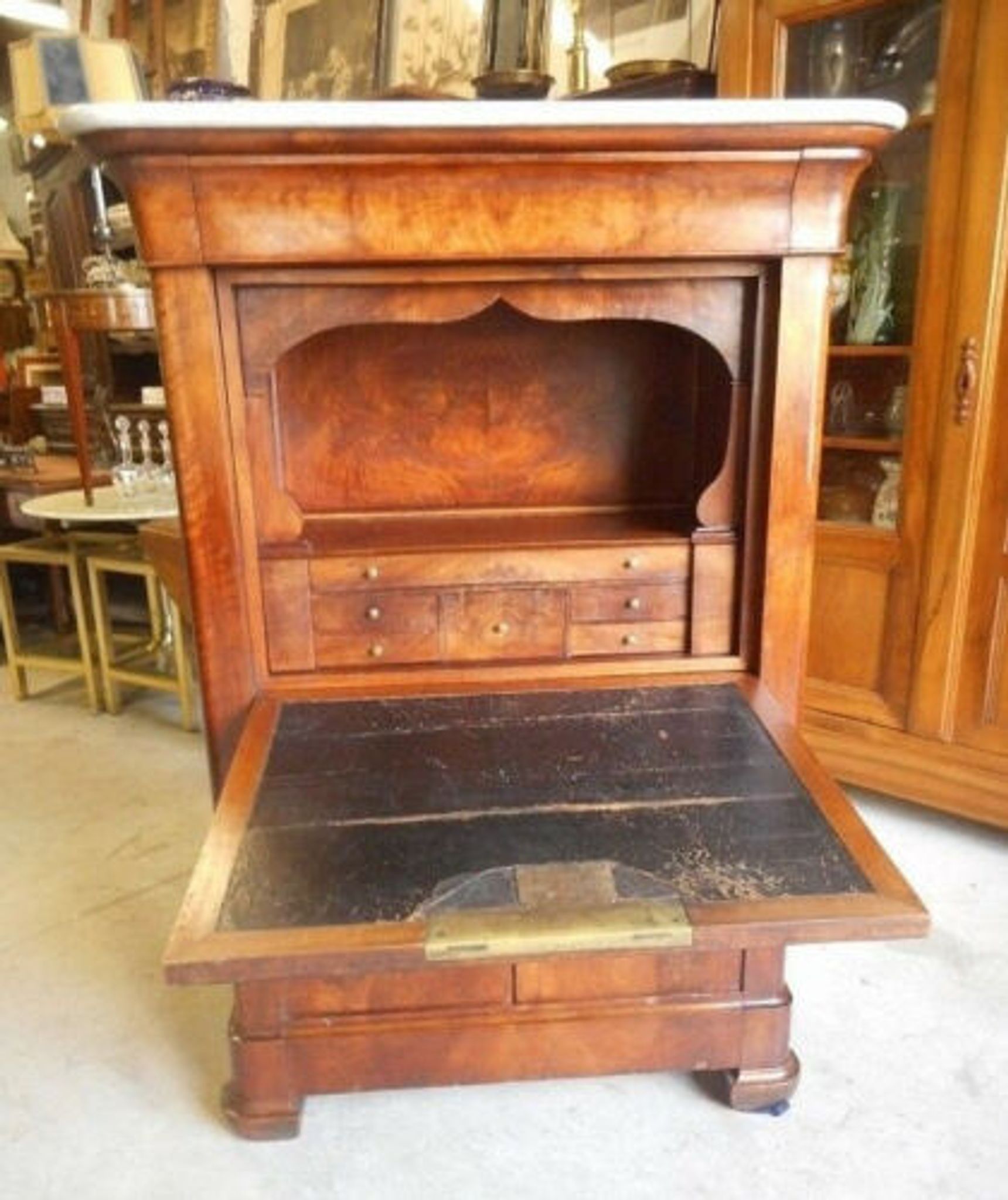 Louis Philippe mahogany secretary with flap and marble top