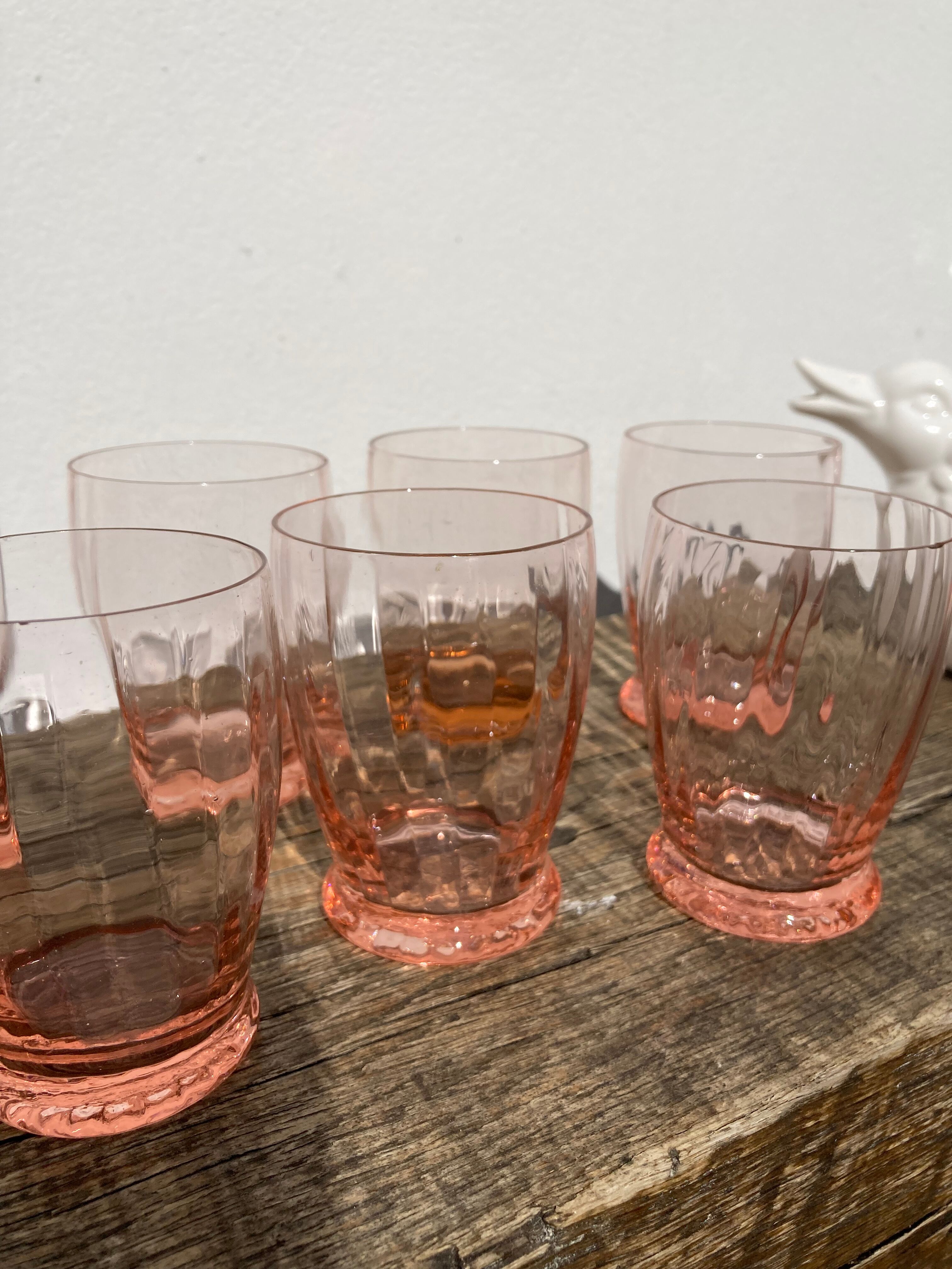 7 twisted pink crystal water glasses
