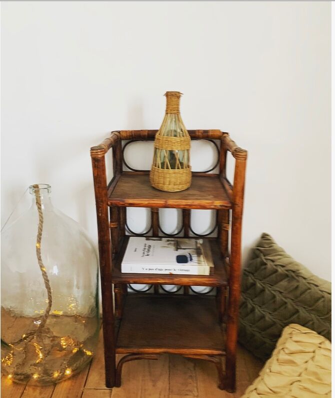 Wooden and rattan shelf