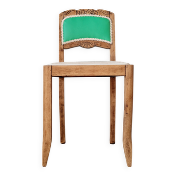 Renovated antique chair – carved wood and green backrest
