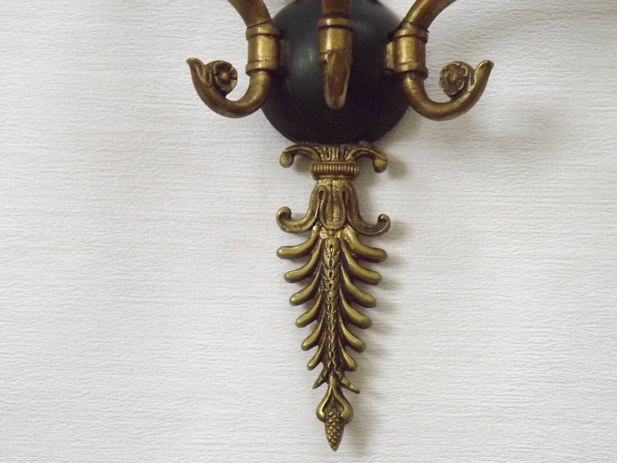 Set of 3 Bronze French Empire Style Triple Light Wall Sconces Neoclassical