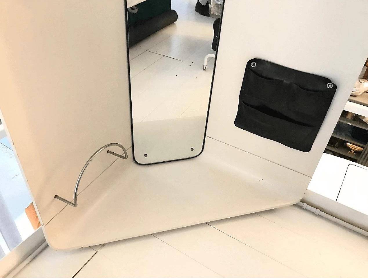 1960s Mid-Century Modern White Wood Corner Coat Hanger with Mirror