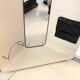 1960s Mid-Century Modern White Wood Corner Coat Hanger with Mirror