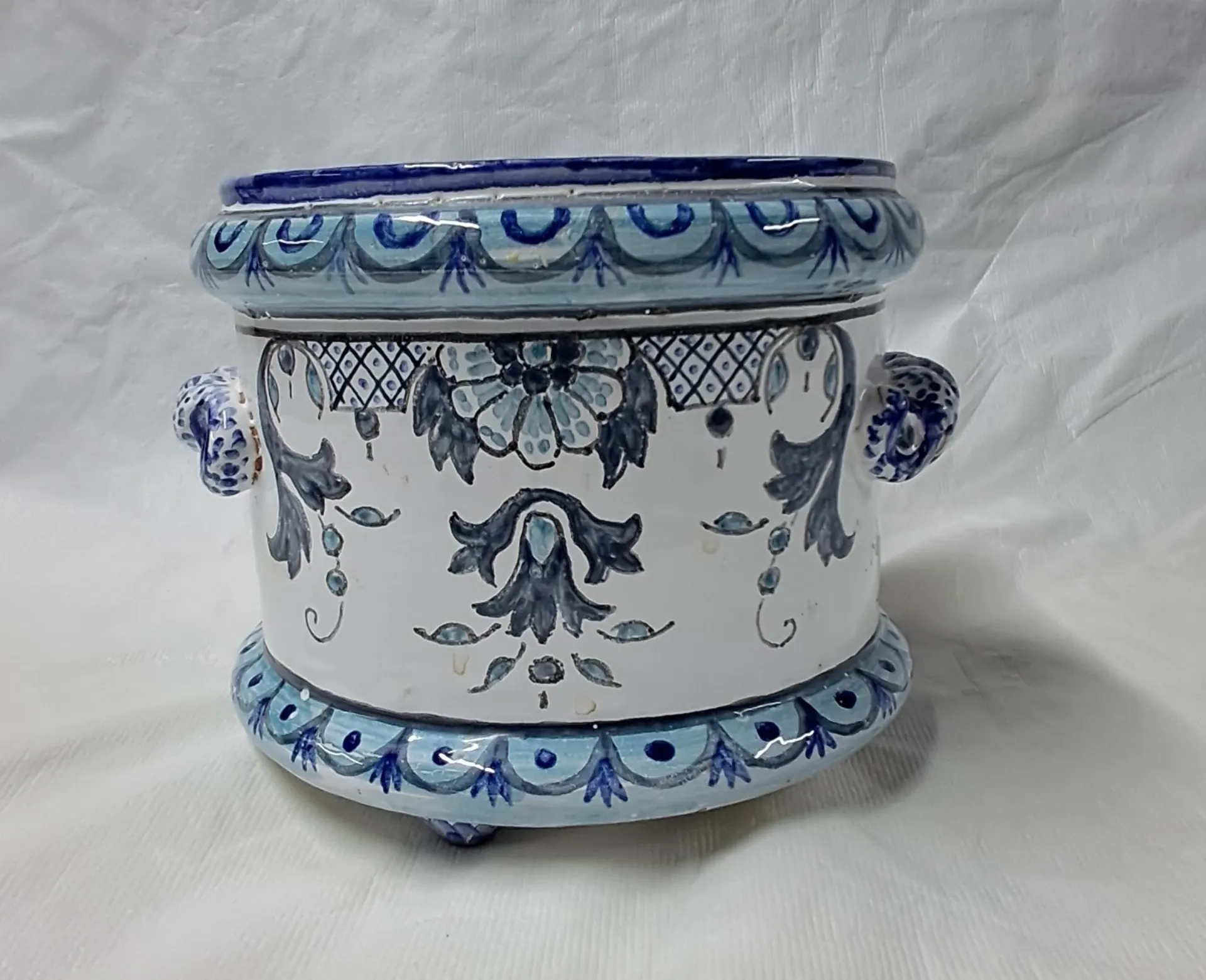Nevers earthenware cache-pot. 20th century.
